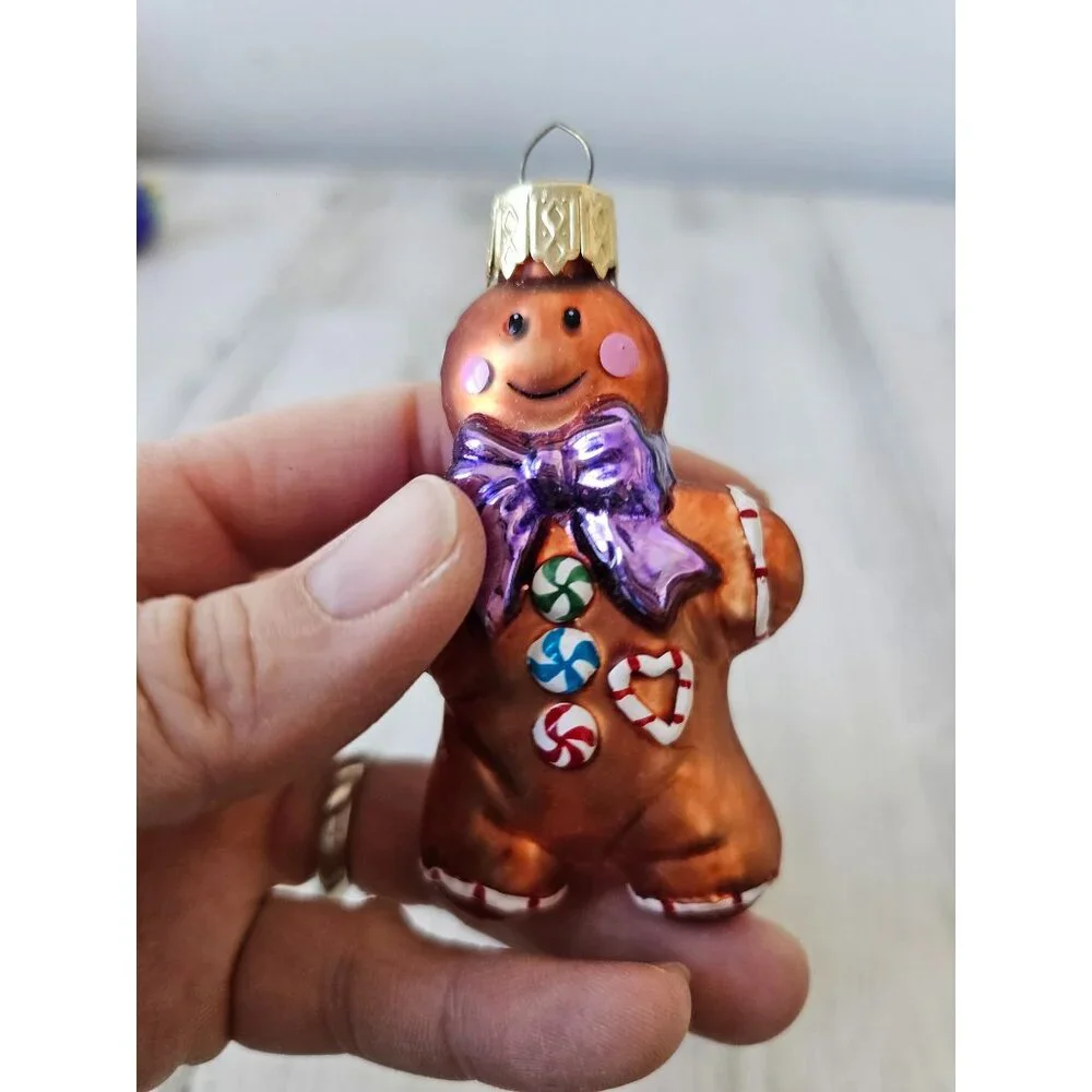 Glass‎ gingerbread ornament set flocked